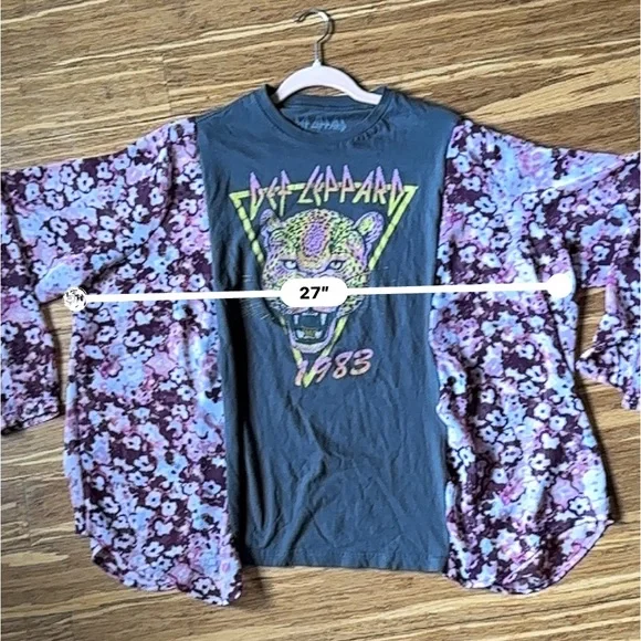 SOLD Upcycle Def Leppard Boho Floral Semi Sheer Top Blouse - One Of A Kind - Picture 13 of 15